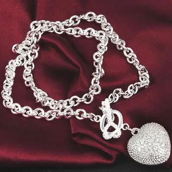 Yeni 925 Ayar Gümüş Takı Güzel Moda Geniş Mektup Sevgilisi Bağlantı Katı Kalp Kolye Kolye Düğün JewelryX019 21