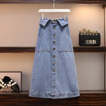 Yeni Büyük Boy Etek Denim Moda Yüksek Bel Saia Midi Kore Yaz Etek Pastel Jean Etekler Bayanlar İçin Kadın Giysileri 14