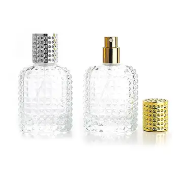 Yeni Cam Parfüm Şişeleri 30ml 50ml Boş Atomizer Makyaj Sprey Kabı Altın Gümüş Kapaklı LX3491
