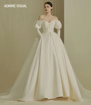 Yeni düğün elbisesi A-Line Gelin Sevgiliye Boyun Çizgisi Saten Uzun Kollu Custom Made Artı Boyutları Vestidos De Novias 2