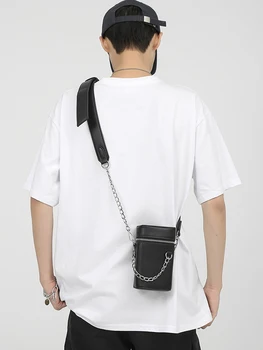 Yeni Erkek Crossbody Çanta Moda Su Geçirmez PU deri omuz çantası 2022 Kore Versiyonu Retro Zincir Cep Telefonu Çantaları