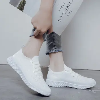 Yeni gündelik kadın ayakkabısı Moda Sinek örgü dokuma Nefes Sneakers açık ışık Rahat kaymaz Daireler Sapatos Femininos 3
