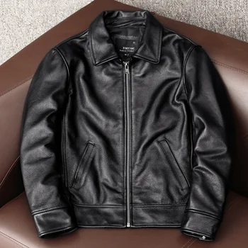 Yeni Kargo Ücretsiz Siyah İnek Derisi Ceket Erkek Hakiki Deri Ceket baba Deri Ceket İlkbahar ve Sonbahar Giyim Boyutu S-5XL