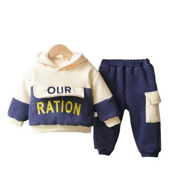 Yeni Kış Bebek Erkek Kız Moda Giyim Çocuk Kalınlaşmak Sıcak Hoodies Pantolon 2 adet / takım Toddler Rahat Kostüm Çocuklar Eşofman 5