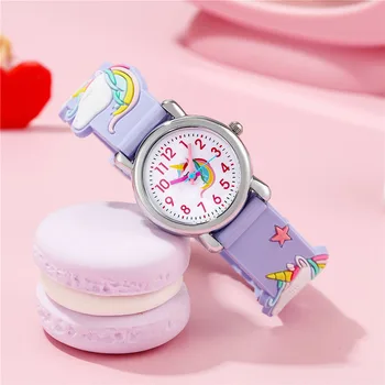 Yeni Macaron Sevimli Unicorn Desen Çocuk quartz saat Renk Silikon Erkek Kız Öğrenci İzle doğum günü hediyesi İzle 2