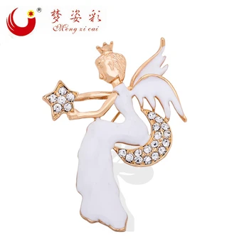 Yeni Moda Altın Sevimli Cupid Melek Taç Ay Broş Pin Kadınlar İçin Kristal Rhinestone Yıldız Broş Mujer para ropa Parti Takı 21