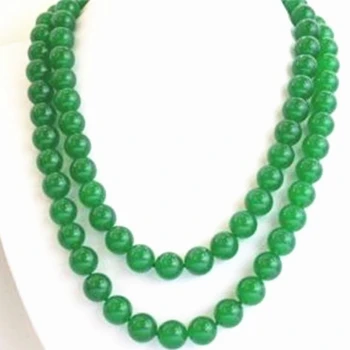 Yeni moda dıy 10mm doğal taş boyalı yeşil kalsedon jades zincir uzun strand kadın kolye hediye takı 35 inç MY5332 14