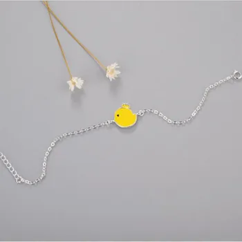 Yeni Moda Kore Bölümü Taze Sanat Gümüş Kaplama Takı Bilezikler Sevimli Küçük Sarı Tavuk Bilezikler SL061