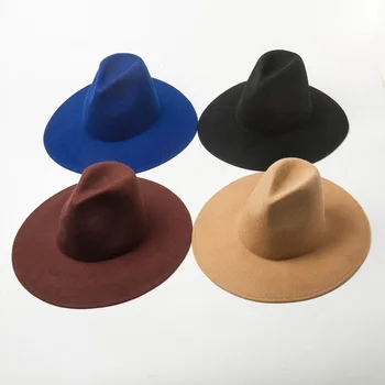 Yeni Moda Yüksek Üst Geniş Ağız Kilise Düğün Fedora Şapka Kadın Şapka Erkekler Ezilebilir Keçe Outback şapka 100 % Yün Şapka Kış Caz Şapka