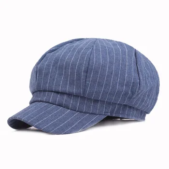 Yeni Sonbahar Sekizgen Şapka Kadın Kore Rahat Çizgili Bere Şapka Bahar Vintage Şapkalar Gorras Ressam Şapka Mavi Newsboy Kap 20