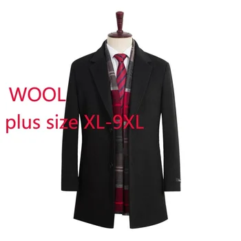 Yeni Varış Moda Süper Büyük Yüksek Kaliteli Sonbahar Kış Kalın Erkek Uzun Takım Elbise Yaka Yün Ceket Artı Boyutu XL-4XL5XL6XL7XL8XL9XL 14