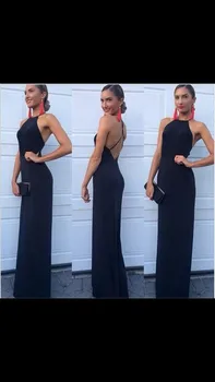Yeni Varış Siyah Backless Kapalı Omuz Kat Uzunluk Sayısı Tren Şifon Mermaid Balo Elbise Seksi Uzun balo kıyafetleri vestidos 18