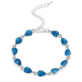 Yeni Yangın Mavi Sentetik Opal Bilezik Bilezik Kadınlar için Pulseira Feminina Su Damlacıkları Çift Bilezik noel hediyesi Takı