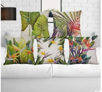 Yeni yaz tropikal çiçekler ve bitkiler, pamuk ve keten, yastık kılıfı kanepe minder örtüsü 19