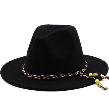Yeni Yün Geniş Brim Disket Keçe Fötr İlmek Fedora Şapka Zarif Kadın Bayanlar Kış Sonbahar Kaşmir Gangster Kilise Şapka 16