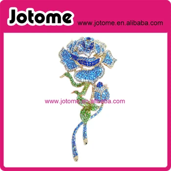 Yeni zarif 70mm büyüleyici mavi rhinestone kristal gül çiçek dekoratif broş pins 18