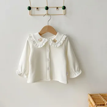 Yeni Çocuk Kış Giysileri Kız Bebek Artı Kadife Fırfır Uzun Kollu Gömlek Çocuk Rahat Basit Üstleri Toddler Karikatür Kalınlaşmak Ceket 12