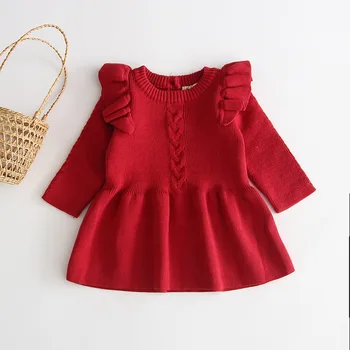 Yenidoğan Kız Prenses Kazak Elbise Sonbahar Örme Uzun Kollu Elbise Bebek Elbise Çocuklar Diz Boyu Elbise Bebek Kız elbise 6