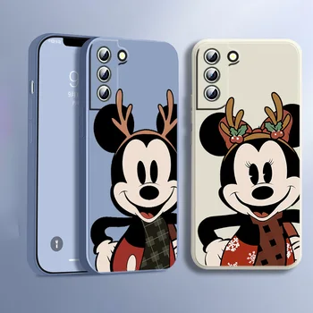 YENİ Noel Mickey Mouse Telefon Kılıfı İçin Galaxy Samsung S22 S21 S20 FE S10 Not 20 Ultra Artı Lite 5G Sıvı Halat Kapak 15