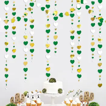 Yeşil Beyaz Altın Aşk Kalp Çelenk Asılı Kağıt Flamalar Afiş Yeşil Düğün Gelin Duş Doğum Günü Partisi Süslemeleri 19