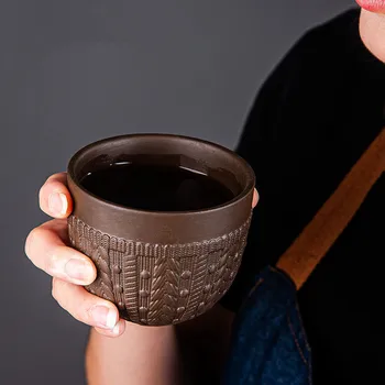 Yixing Çin Mor Kum Büyük Kabartma çay bardağı Siyah Kişisel Fincan Kahverengi Tek Fincan Ana Fincan Kung Fu çay seti 21