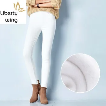 Yüksek Elastik Bel Beyaz Kot Kadın Kış Kalın İnce Streç Denim kalem pantolon Artı Boyutu Moda Ofis İş Pantolonu 10