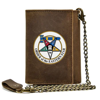 Yüksek Kaliteli Erkek Hakiki deri cüzdan Anti Hırsızlık Çile Demir Zincir Sipariş Doğu Yıldızı kart tutucu Kısa çanta 8