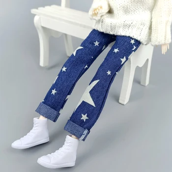 Yıldız Baskı Mavi Kot Pantolon Bebek Giysileri Barbie Bebek Pantolon Rahat Giyer 1/6 BJD Dollhouse Aksesuarları Çocuklar DIY Oyuncaklar