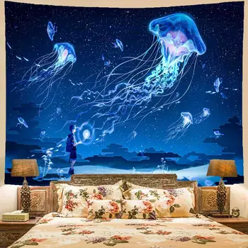 Yıldızlı Denizanası Goblen duvar bezi Galaxy Psychedelic Tapiz Colgante Yurt Odası Dekor duvar halısı 7