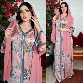 Zarif Bayan Ramazan Abaya Dubai Türkiye Boncuklu Müslüman Başörtüsü Elbise Kadınlar İçin Kaftan İslam Elbiseler Fas Elbise Djellaba Femme 16