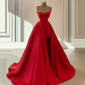 Zarif Dubai Örgün Parti Elbiseler Uzun Robe De Soiree Afrika Türk Kırmızı Balo Kadınlar gece elbisesi Straplez 2022 Vestido