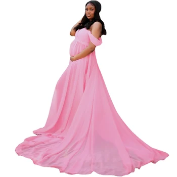 Zarif hamile elbiseleri Fotoğraf Çekimi için Seksi V Boyun Kapalı Omuz Gebelik Fotoğraf Elbise Hamile Kadınlar Parti Maxi Elbise 15