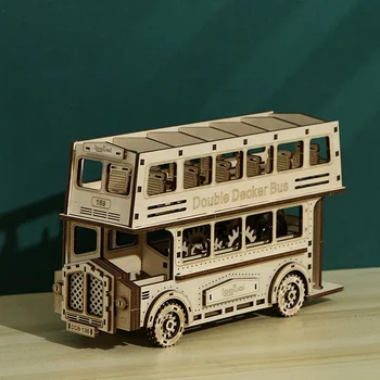 Zor Çift katmanlı Otobüs Bulmaca Ahşap 3D Yapboz Çift Katlı Model Araç Oyuncaklar 3d yetişkinler için yap-boz çocuk Günü Hediyesi 9