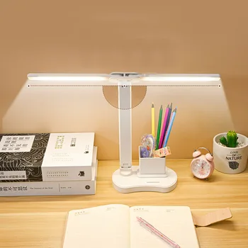 Çift kafa LED masa lambası USB şarj portu, Pil Kumandalı Masa Lambası Kısılabilir Göz Bakımı masa okuma ışığı Ev için 5