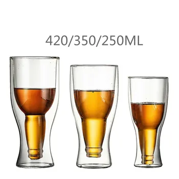 Çift katlı şarap bardağı bira bardağı Fıçı bira bardağı viski bardağı Yaratıcı bar cam bardak Soğuk içecek bardağı şarap bardakları festivaller için 16