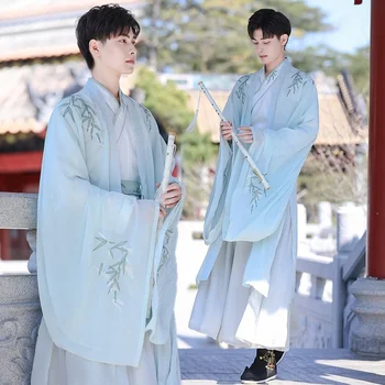 Çin Tarzı Hanfu Erkekler Retro İşlemeli Yuzhu Çapraz Yaka Geniş kollu Ceket Etek Altında Antik Kostüm erkek Hanfu 7