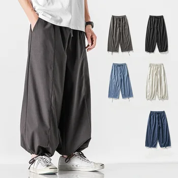 Çin Tarzı Hanfu Rahat Geniş Bacak Pantolon Japon Bloomers Erkekler Tai Chi Kung Fu Dövüş sanatları Dipleri Harajuku Pantolon Streetwear 18