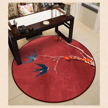 Çin Tarzı Yuvarlak Halı Oturma Odası Yatak Odası Retro Çiçekler Ve Kuşlar Kanepe Dekorasyon Kaymaz Yumuşak Mat 7
