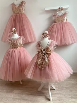 Çiçek Kız Elbise Düğün İçin Mücevher Boyun 3D Çiçek Aplike Toddler Pageant Törenlerinde Tül İlk Communion Elbise 18
