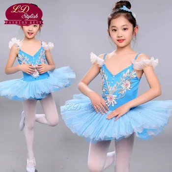 Çocuk Dans Elbise Kız Bale Etek Kostümleri Sahne Performansı Bale Tutu Dans Uygulama Elbise 8