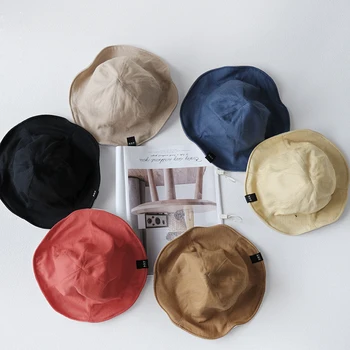 Çocuk Erkek Kız Yaz güneş şapkaları Düz Renk Pamuk Bebek Şapka plaj şapkası Kova Şapka 20