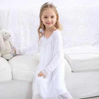 Çocuk Gece Elbisesi Bebek Kız Uzun Kollu Dantel Orta Uzunlukta Gecelik Gevşek Yumuşak Bornoz Çocuk Kıyafeti Kız Ev Giyim Giysi 21