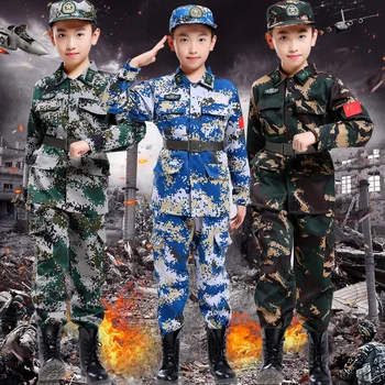 Çocuk giyim Seti Ceket + terousers + kap + kemer Cadılar Bayramı Askeri Üniforma Genç Erkek Savaş Gömlek Yüksek Kaliteli Ordu Takım Elbise 14