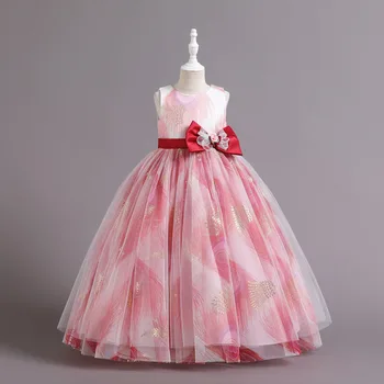 Çocuk giyim yaz Genç giysileri düğün Parti Prenses Elbise baskı Yay inci Kız Elbise Çocuk Pageant balo 12