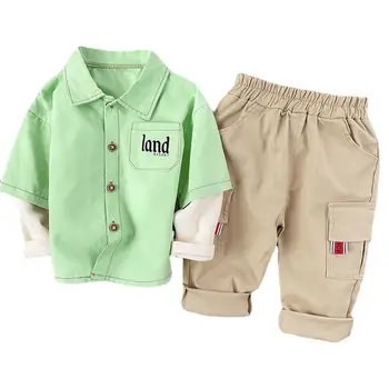 Çocuk Giyim çocuk Takım Elbise Bahar Sonbahar Yeni Erkek Uzun Kollu Gömlek Takım Elbise Yaka Sahte 2 Parça Erkek Moda Trendi çocuk Giysileri