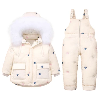 Çocuk Setleri Bebek Kız Snowsuit Kapşonlu Kürk Yaka Ceket Ceket Aşağı Tulum Bebek Kar Takım Elbise Toddler Kar Giyim giysi 3