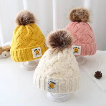 Çocuk şapka sonbahar ve kış bebek kız yün şapka ve kadife sıcak bebek kazak şapka kış erkek örgü şapka trend 9