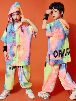 Çocuklar Hip Hop Giyim Renkli Gevşek Üstleri Pantolon Kızlar İçin Modern Caz dans kostümü Kpop Performans Kıyafet Erkek Sahne Giyim 9545 4