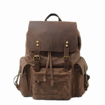 Çok fonksiyonlu Deri keten sırt çantası Erkekler Askeri Sırt Çantası Erkek Kız Vintage Okul Sırt Çantaları Omuz Laptop Sırt Çantası