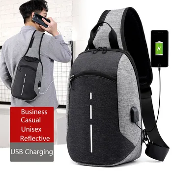 Çok fonksiyonlu erkek omuzdan askili çanta Harici USB Şarj Crossbody Çanta Erkek Su Geçirmez Yansıtıcı Seyahat Göğüs Çantası fanny paketi 19